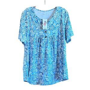 VISLILY‎ Plus Size Blue Paisley Print Short Sleeve Tunic Top 14W Large